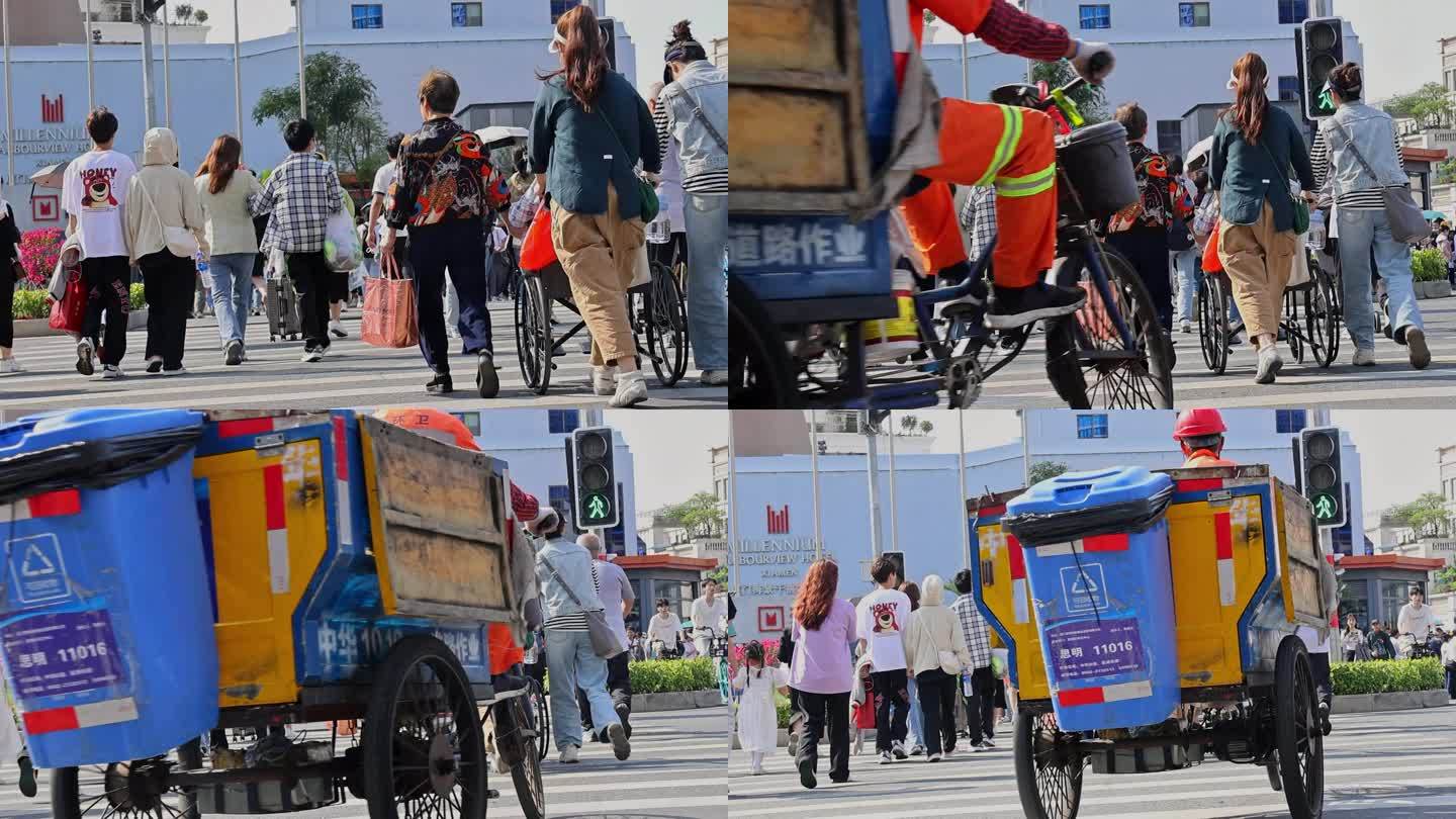 繁华街道斑马线人群过马路