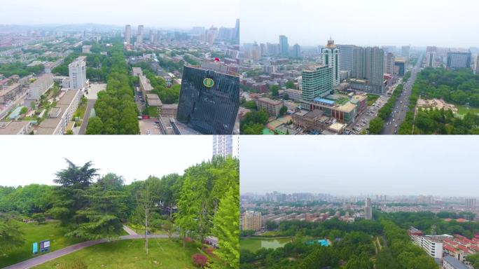 淄博航拍，市政府，老城区,人民公园