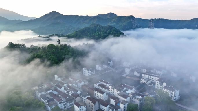 丽水缙云仙都风景区村庄日出航拍