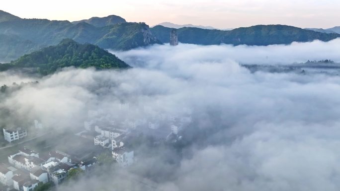 丽水缙云仙都风景区村庄日出航拍