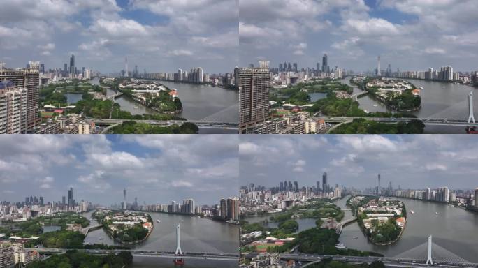 广州二沙岛蓝天白云远眺广州塔珠江新城全貌