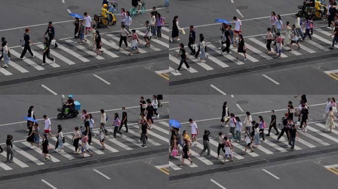 繁华街道斑马线人群过马路