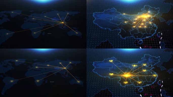 蓝色科技地图辐射连线