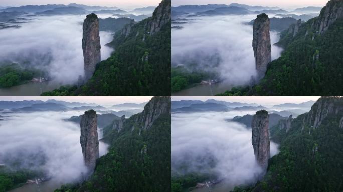 丽水缙云仙都风景区鼎湖峰日出航拍