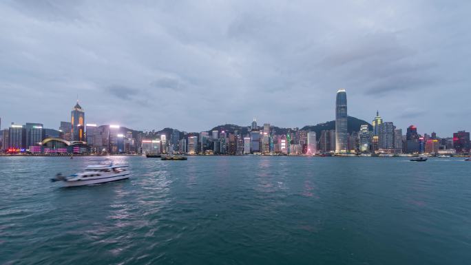 香港维多利亚港白天到黑夜夜景光影延时