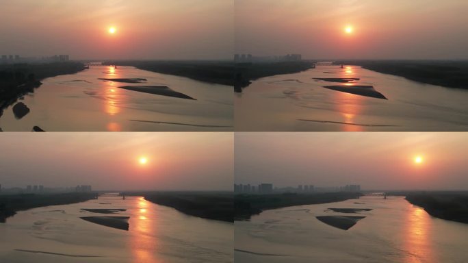 黄河日落沙洲夕阳黄昏济南航拍7