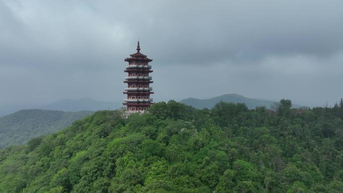 航拍襄阳古隆中风景区隆中山腾龙阁景点风光