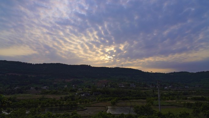 乡村傍晚日落延时摄影