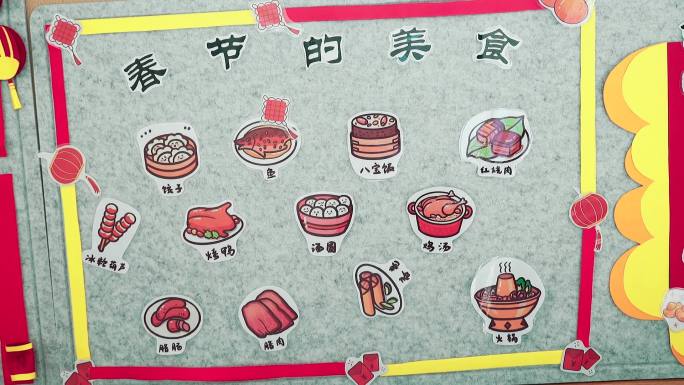 春节的美食宣传卡通画