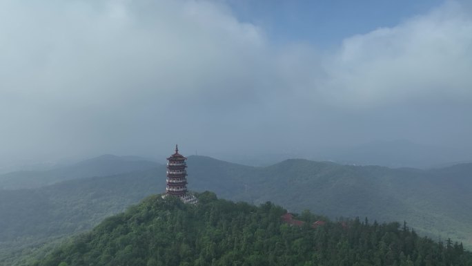 航拍襄阳古隆中风景区隆中山腾龙阁景点风光