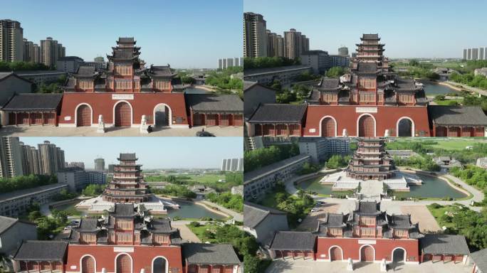 中国钧瓷文化园许昌禹州航拍升降古建筑4
