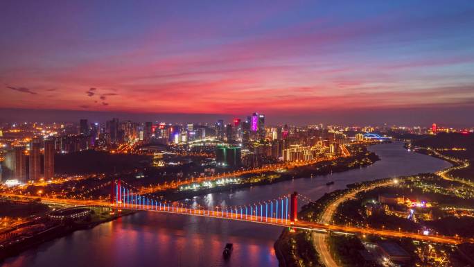 五象新区良庆大桥夕阳晚霞夜景