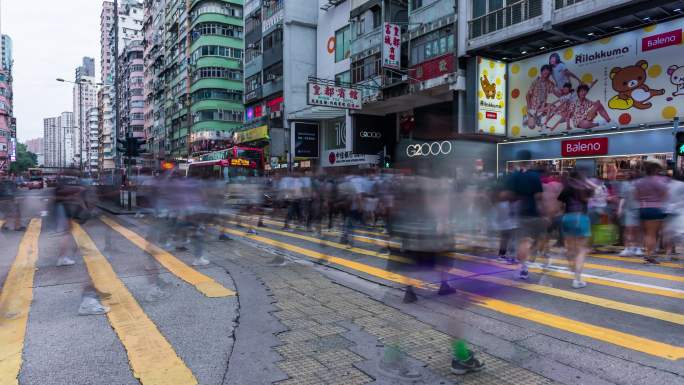 香港旺角十字路口交通人流车流延时素材