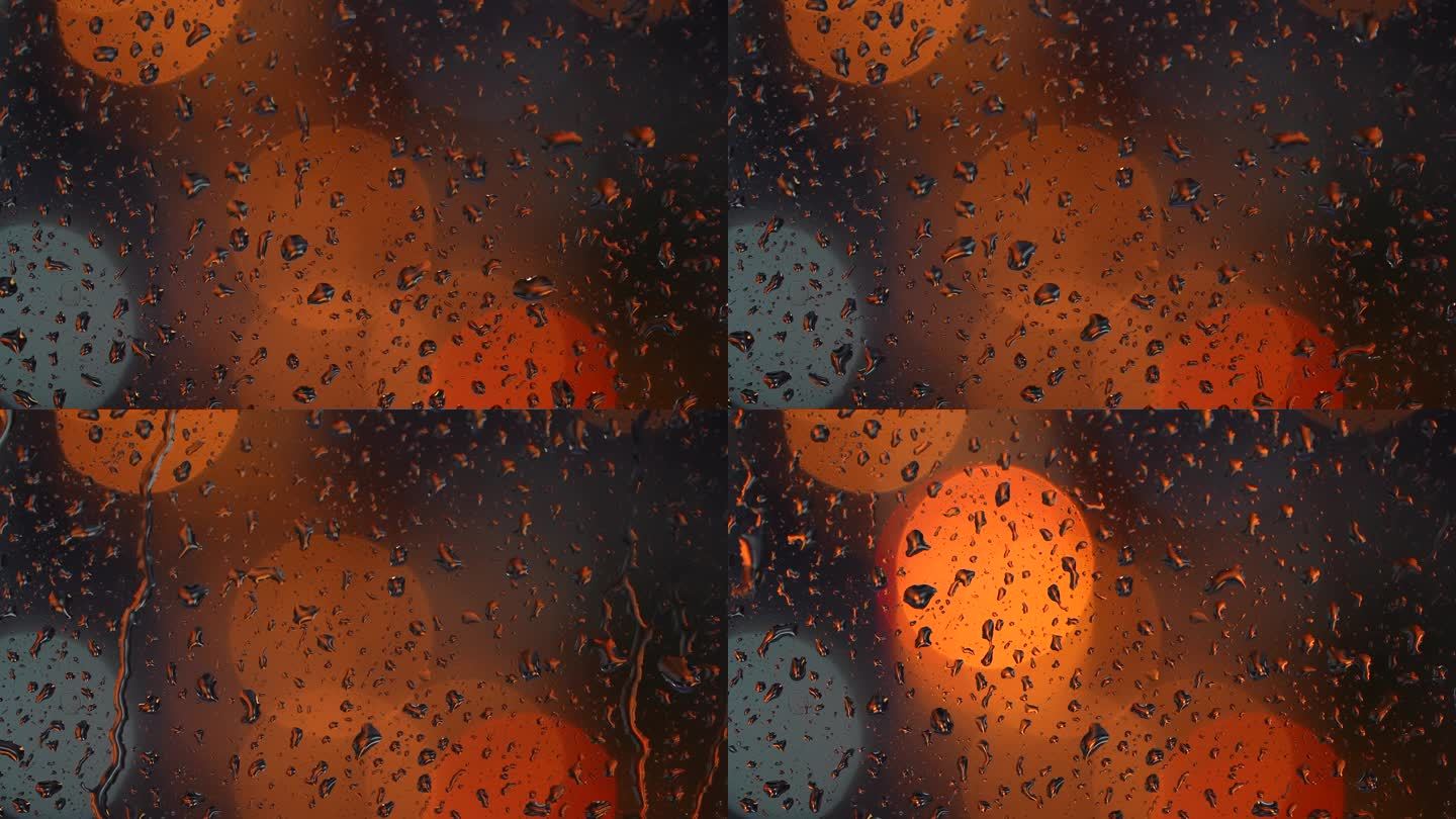 雨夜窗户玻璃上的雨滴特写虚化光斑4