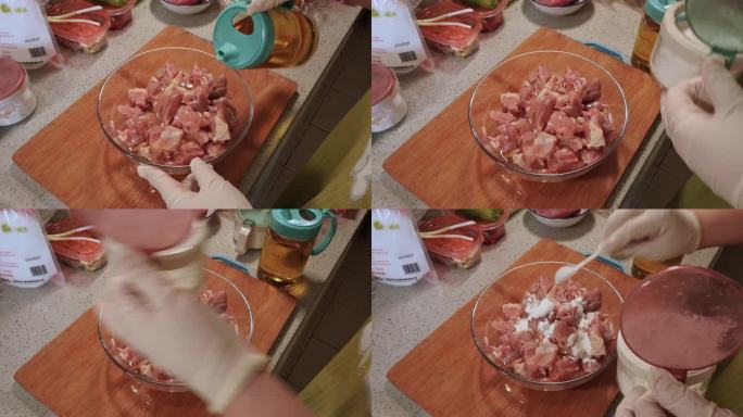 玻璃碗腌制鸡肉 (1)