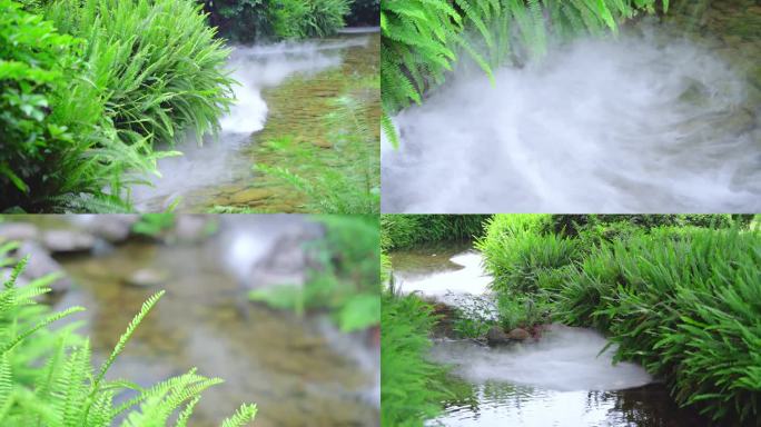 水景绿化造景唯美意境景观池水池雾气