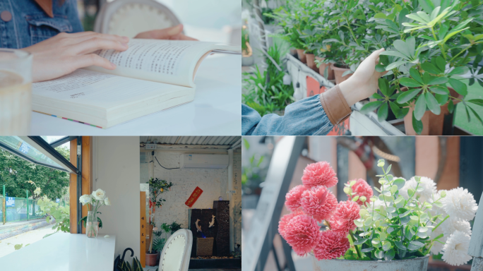 休闲时光美女看书下午茶咖啡厅