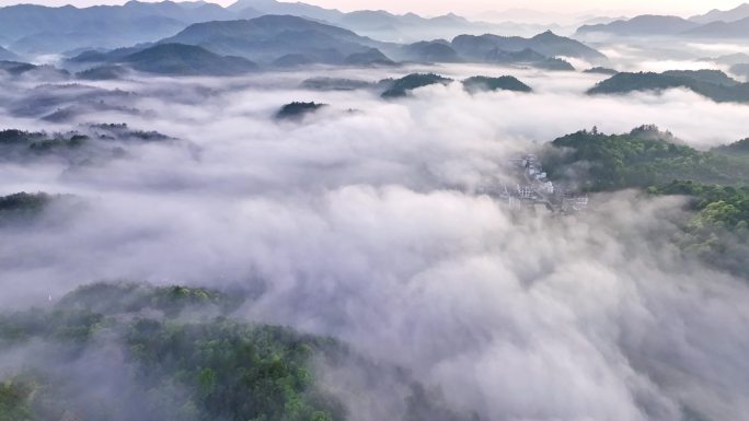 丽水缙云仙都风景区村庄日出航拍