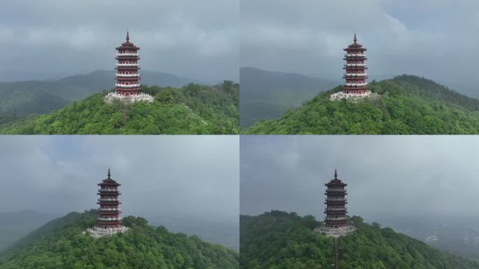 航拍襄阳古隆中风景区隆中山腾龙阁景点风光