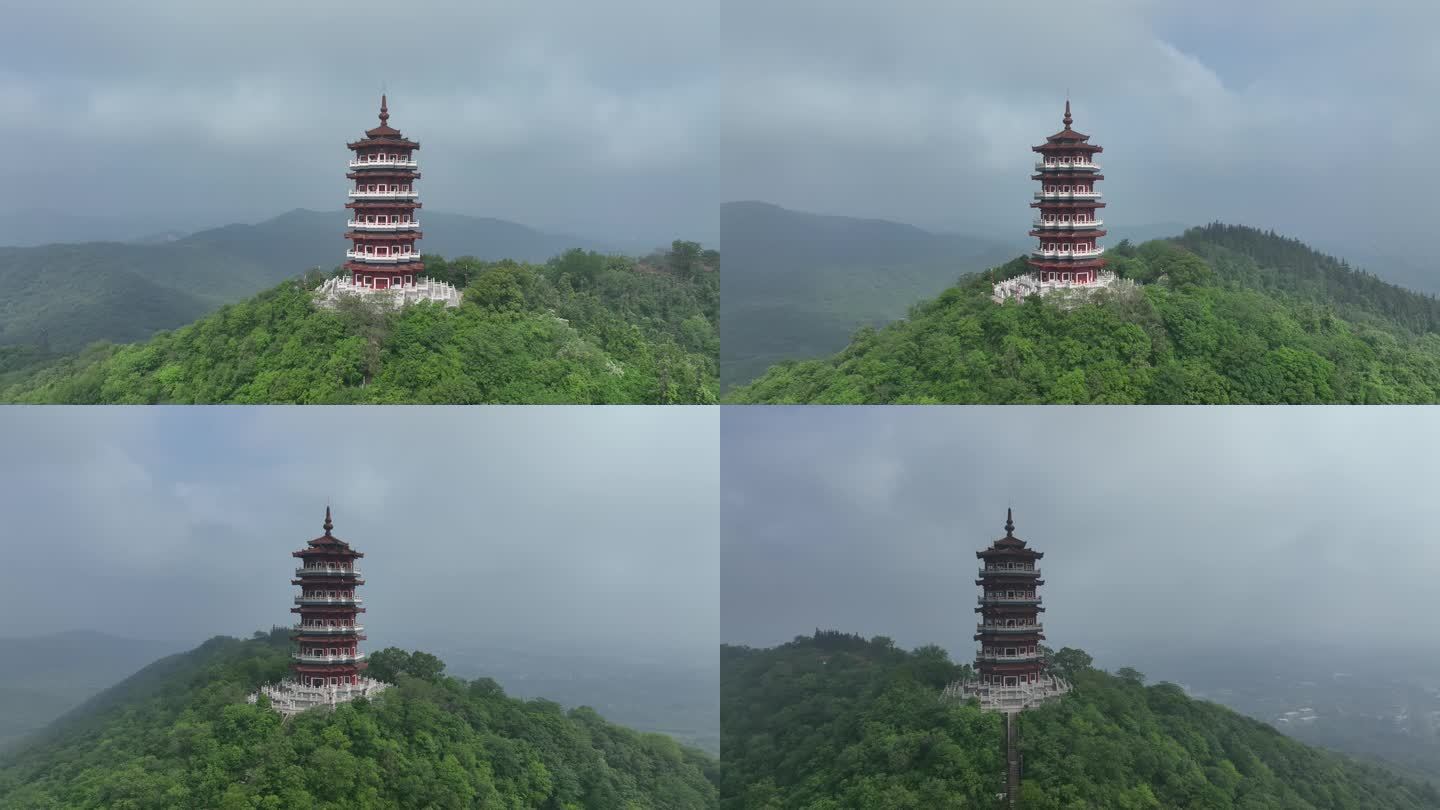 航拍襄阳古隆中风景区隆中山腾龙阁景点风光