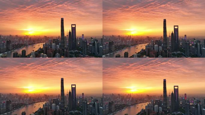 上海陆家嘴日落城市地标高空日落宣传片航拍