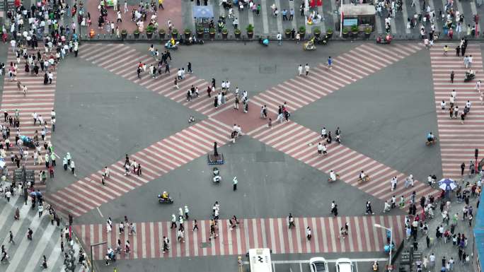 长沙黄兴步行街十字路口航拍