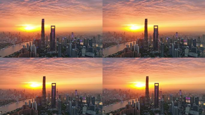 上海陆家嘴日落城市地标高空日落宣传片航拍