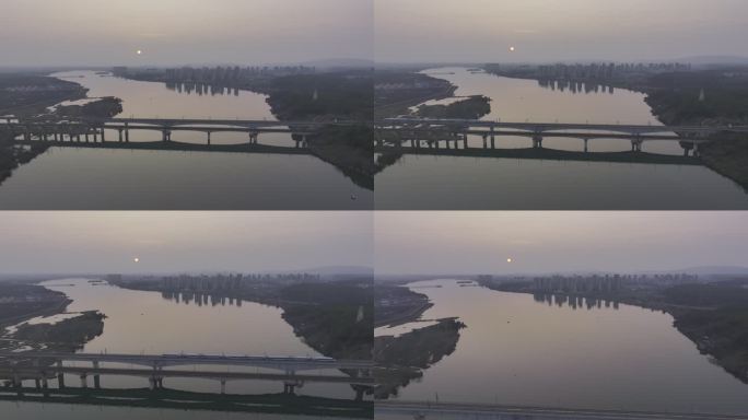 江西吉安泰和县赣江和穿行的高铁4K航拍