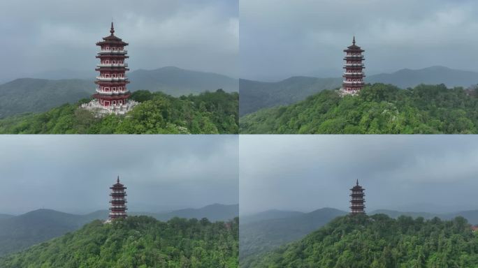 航拍襄阳古隆中风景区隆中山腾龙阁景点风光