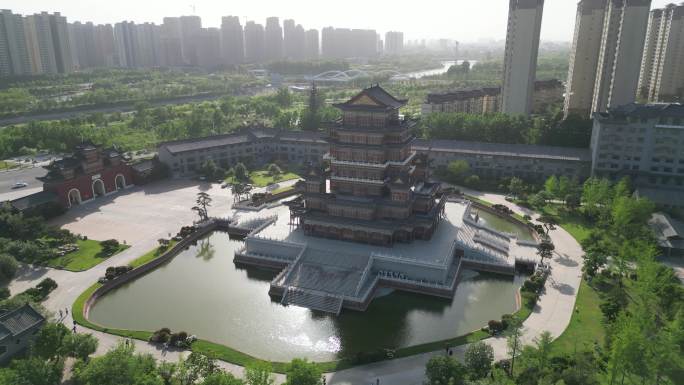 中国钧瓷文化园许昌禹州航拍绕飞古建筑3