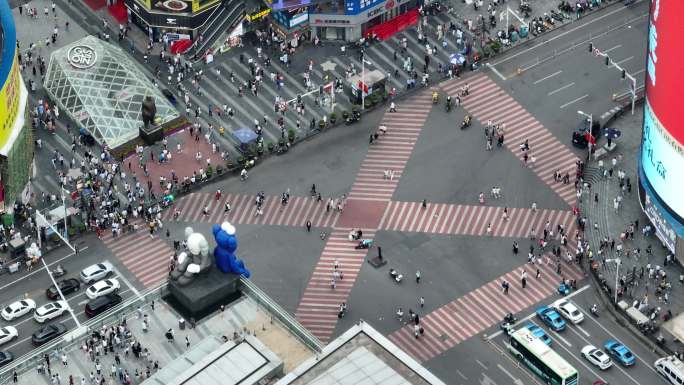 长沙黄兴步行街十字路口航拍