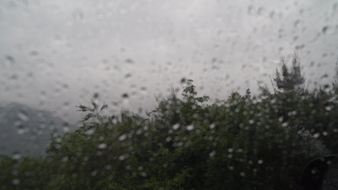 下雨天窗外风景水滴雨珠树林森林雨水风光