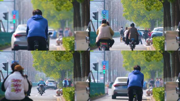 城市马路上班下班高峰期车流人流城市景观人