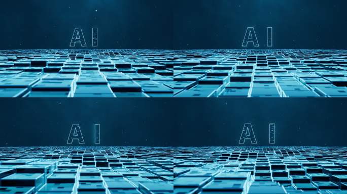 AI概念与科技感网格背景3D
