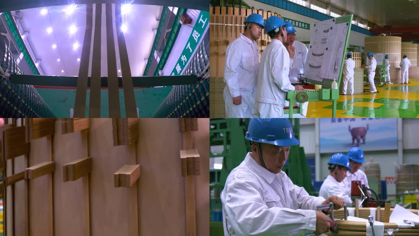 两个工人在机器前操作 一个工人在操作台前工作 尺寸测量