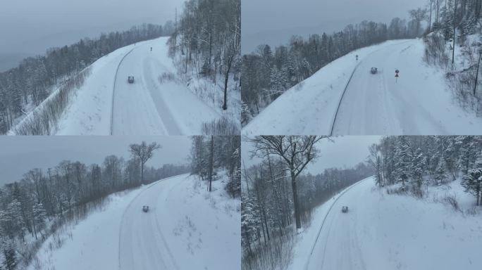 亚布力雪乡亚雪公路冬季风光航拍