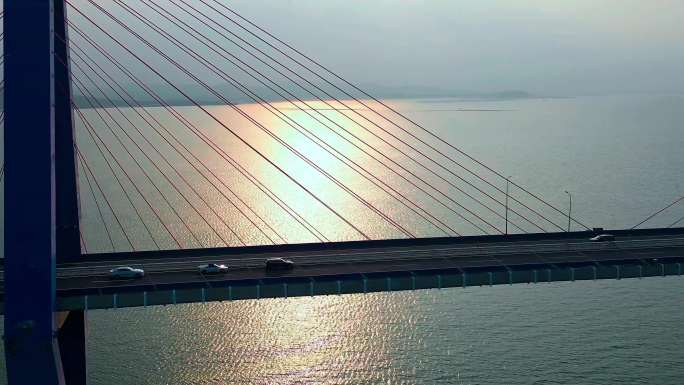 跨海大桥夕阳航拍