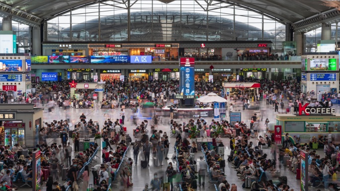 【8k正版素材】广州南站候车室延时