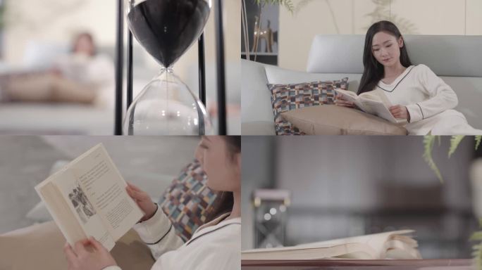 女生在沙发看书 享受生活【多组镜头】4k