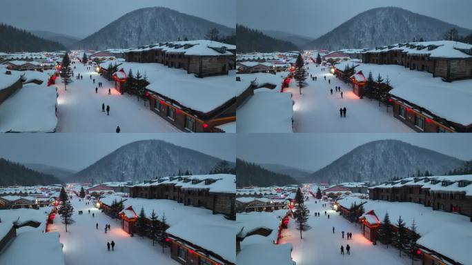 黑龙江雪乡冬季夜景风光航拍