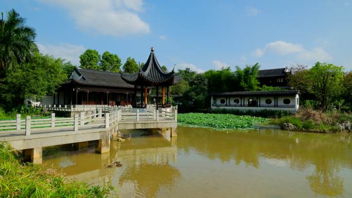 中式 园林 庭院 池塘 凉亭