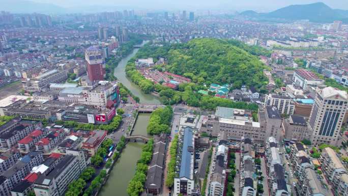 航拍余姚城市全景 龙山公园