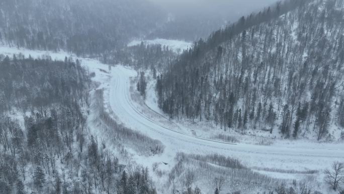 亚布力雪乡亚雪公路冬季风光航拍