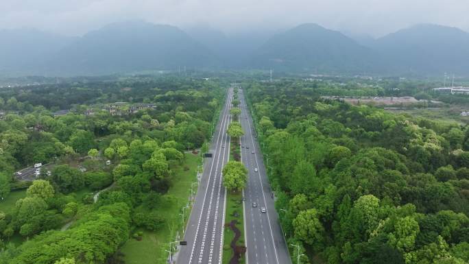 杭州桐庐绿色城市道路绿化带航拍宣传片