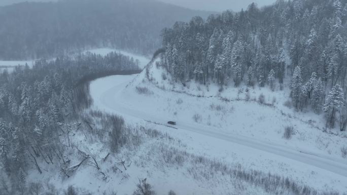 黑龙江亚布力雪乡亚雪公路冬季风光航拍