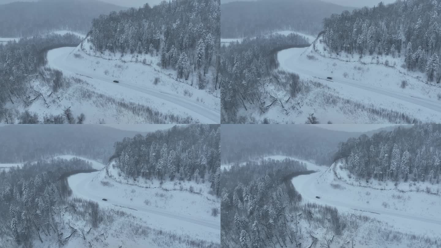 黑龙江亚布力雪乡亚雪公路冬季风光航拍