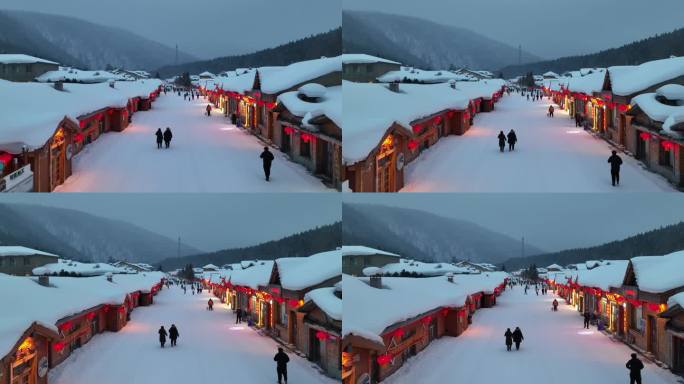 黑龙江雪乡冬季夜景风光航拍