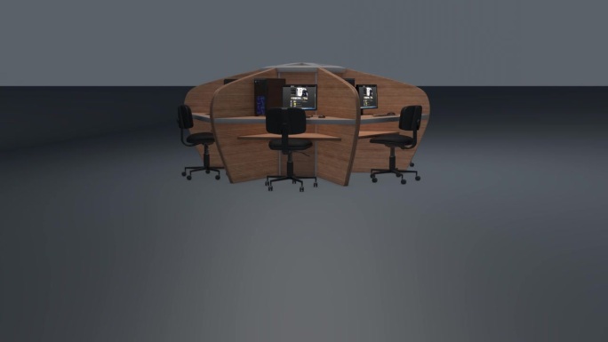 木色圆形环绕六工位办公桌