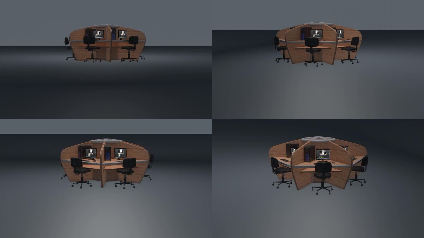 木色圆形环绕六工位办公桌