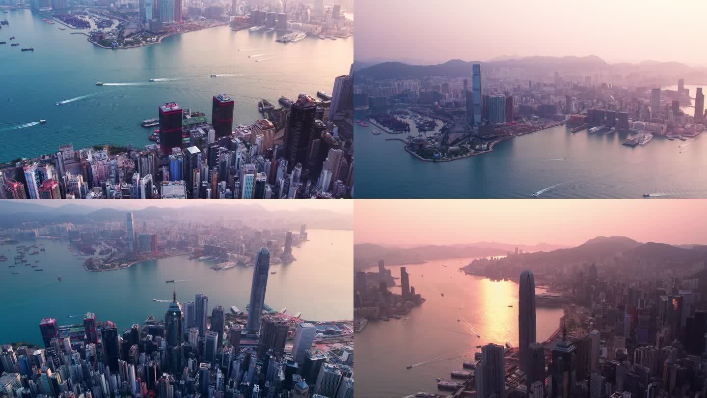 香港城市日出风光航拍